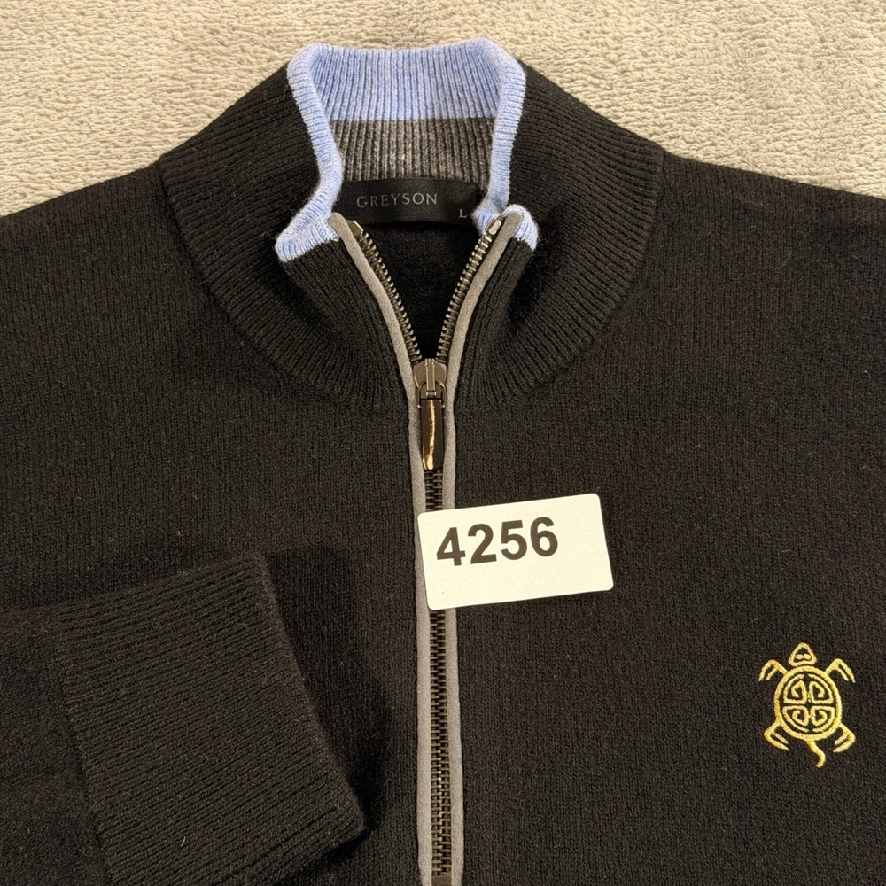 Greyson Quarter Zip Sweater Mens L Black Wool Cashmere Old Memorial Golf Club